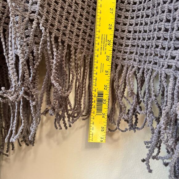 Lane Bryant Cardigan Sweater Women OS Gray Poncho Open Front Knit Crochet Fringe - Picture 7 of 7